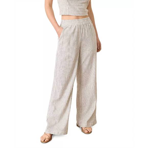 NEW MARINE LAYER allison hemp stripe trouser in cream/navy stripe